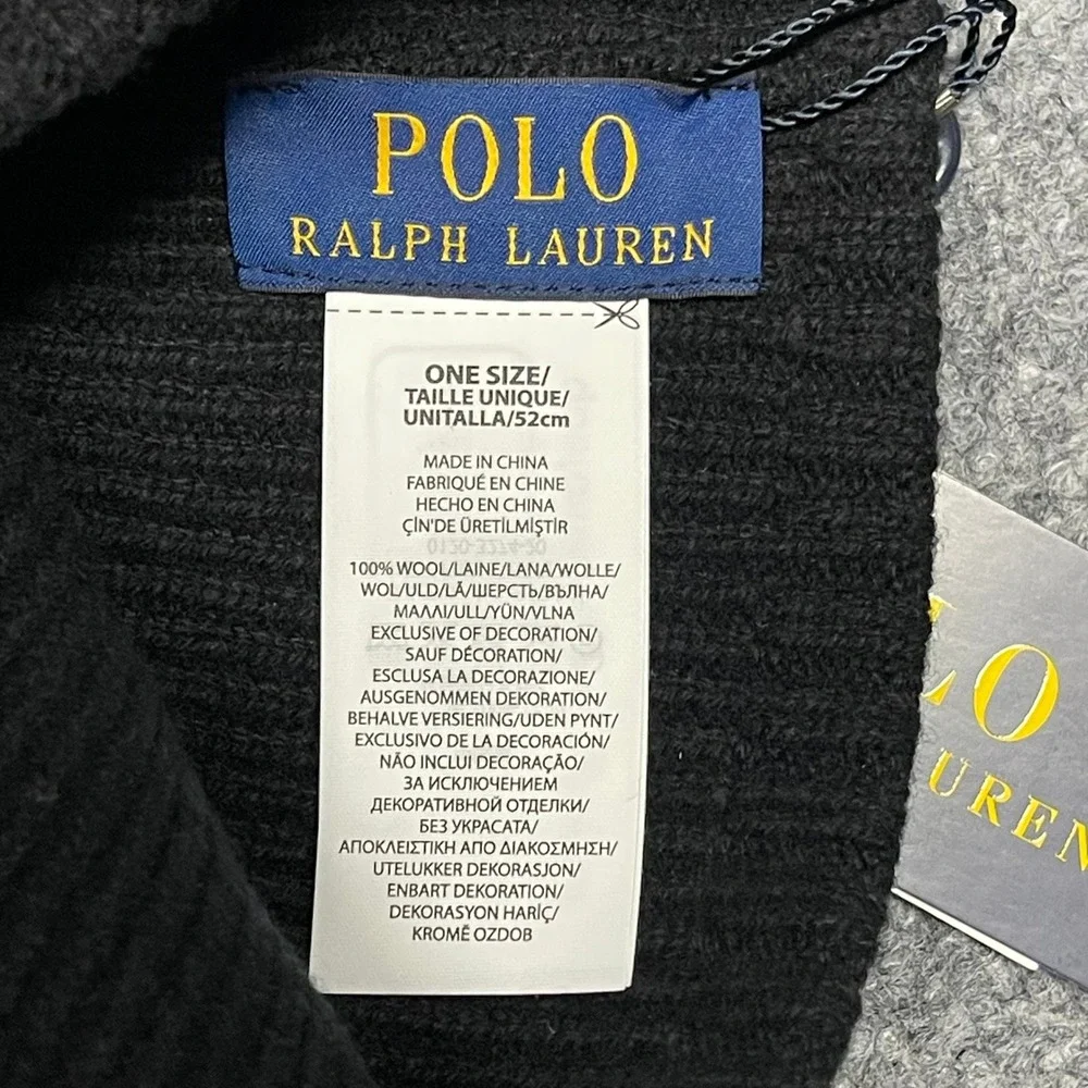 Polo Ralph Lauren Beanie Black Polo Bear Horse Hat Lunar New Year Wool Ribbed